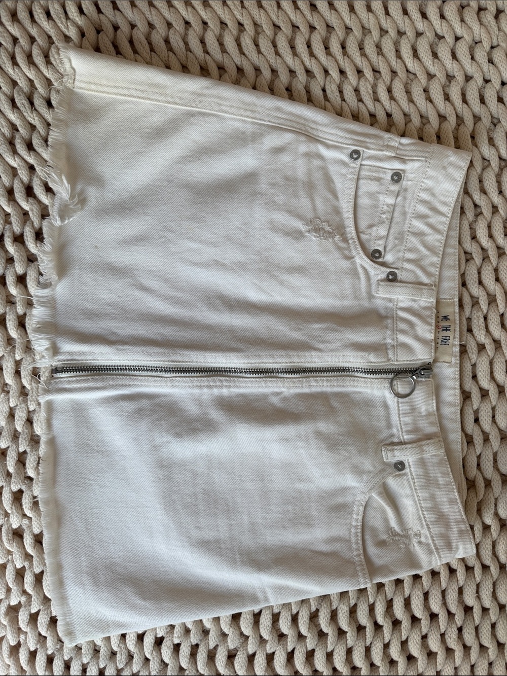 We The Free White Denim Mini Skirt with Front Zip